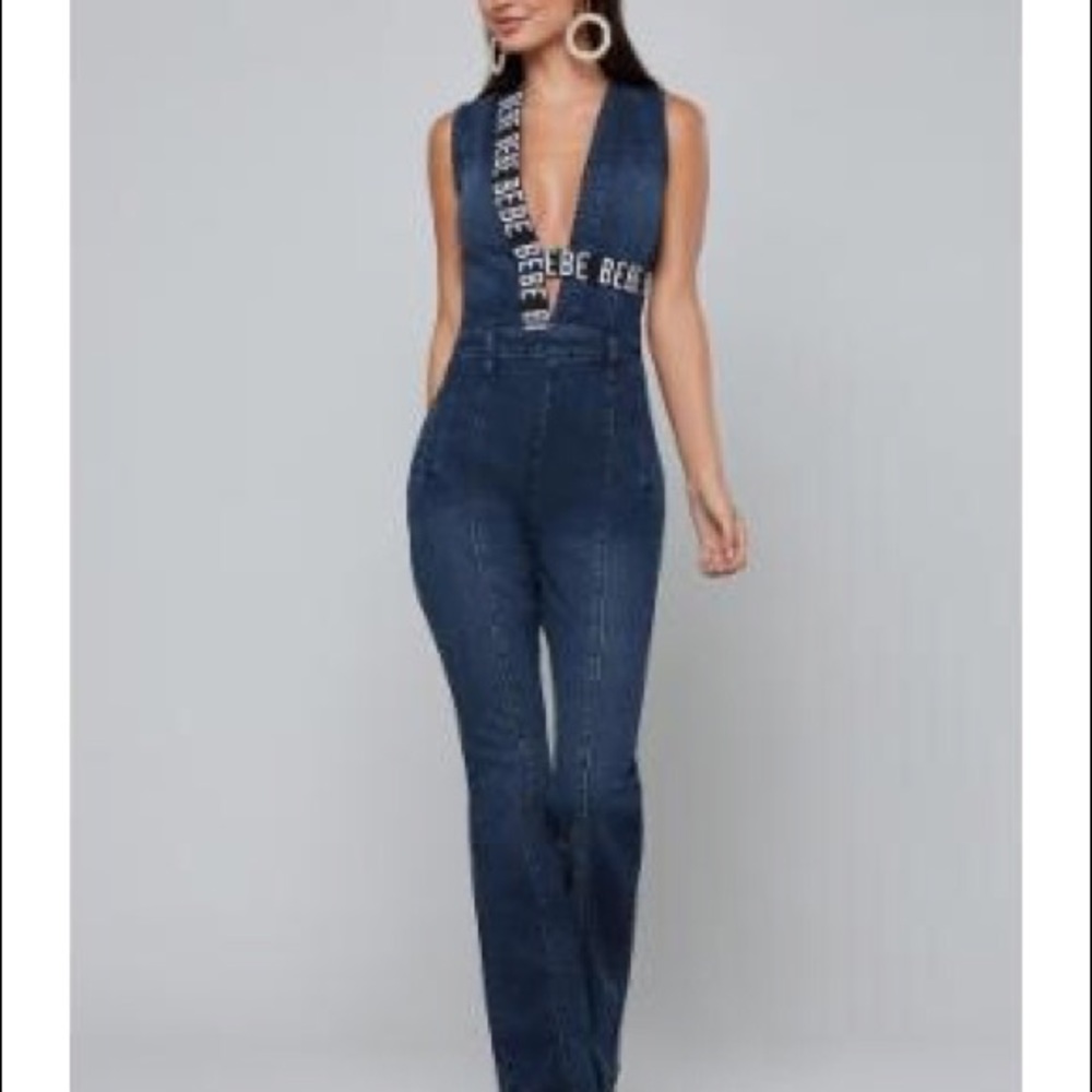 Bebe denim logo jumpsuit